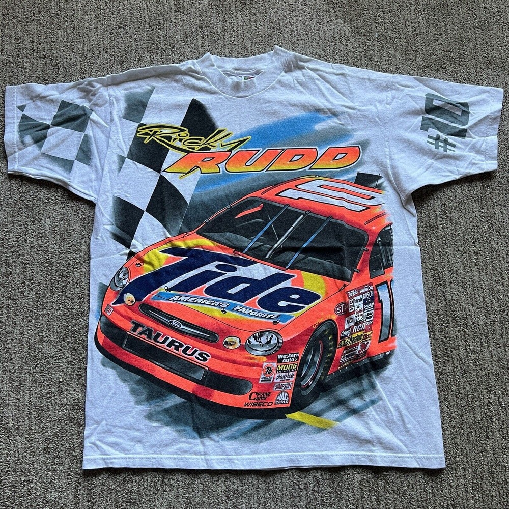 Vintage Ricky Rudd TIDE Racing Team NASCAR T-Shirt XL 1997 Brickyard Graphic Tee